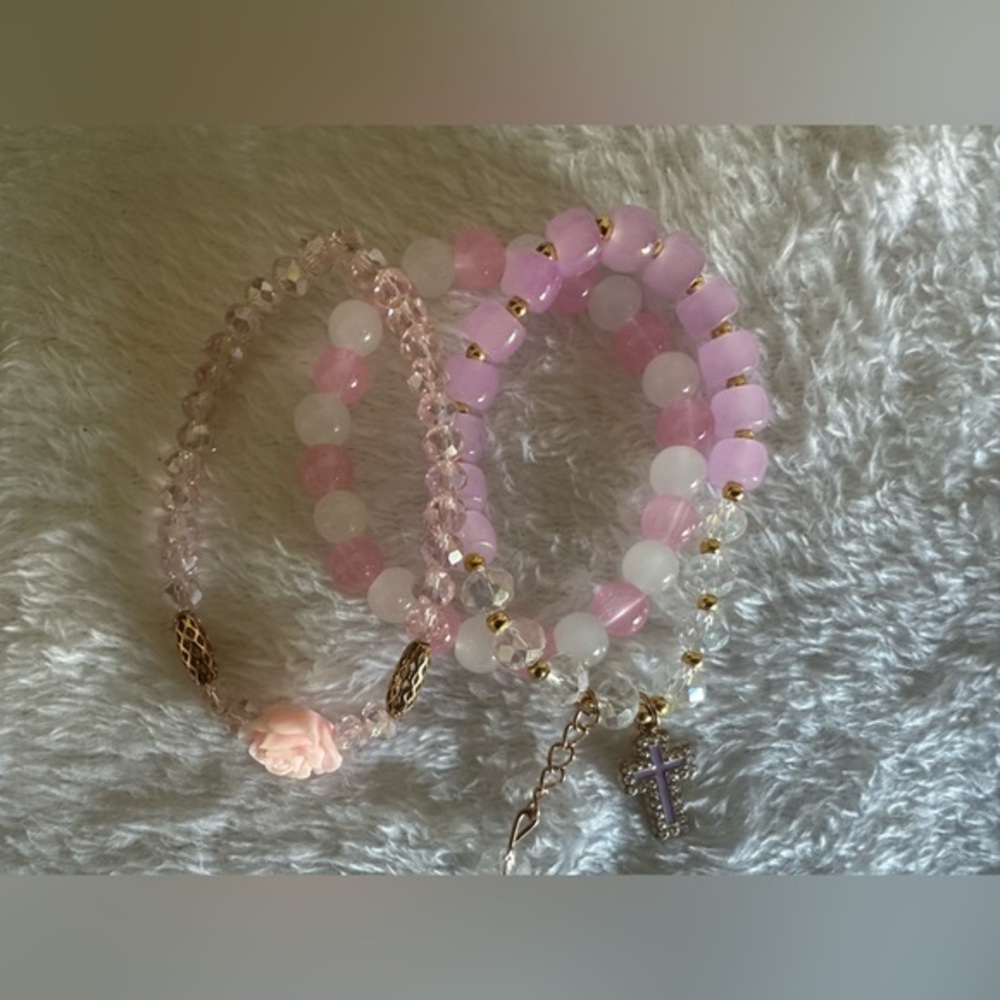 Sparkling Cross Pink Bracelet Set